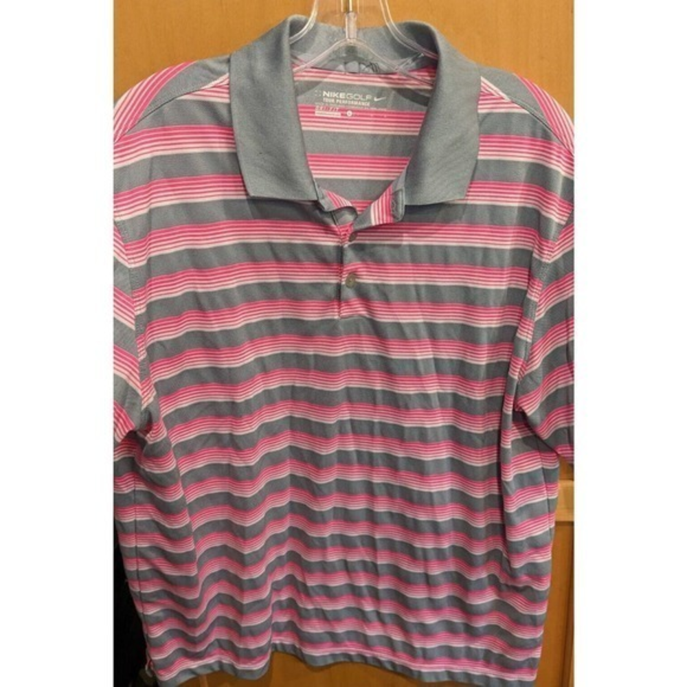 Nike Golf Tour Performance Dri-Fit Men's Large Short‎ Sleeve Polo Shirt pink